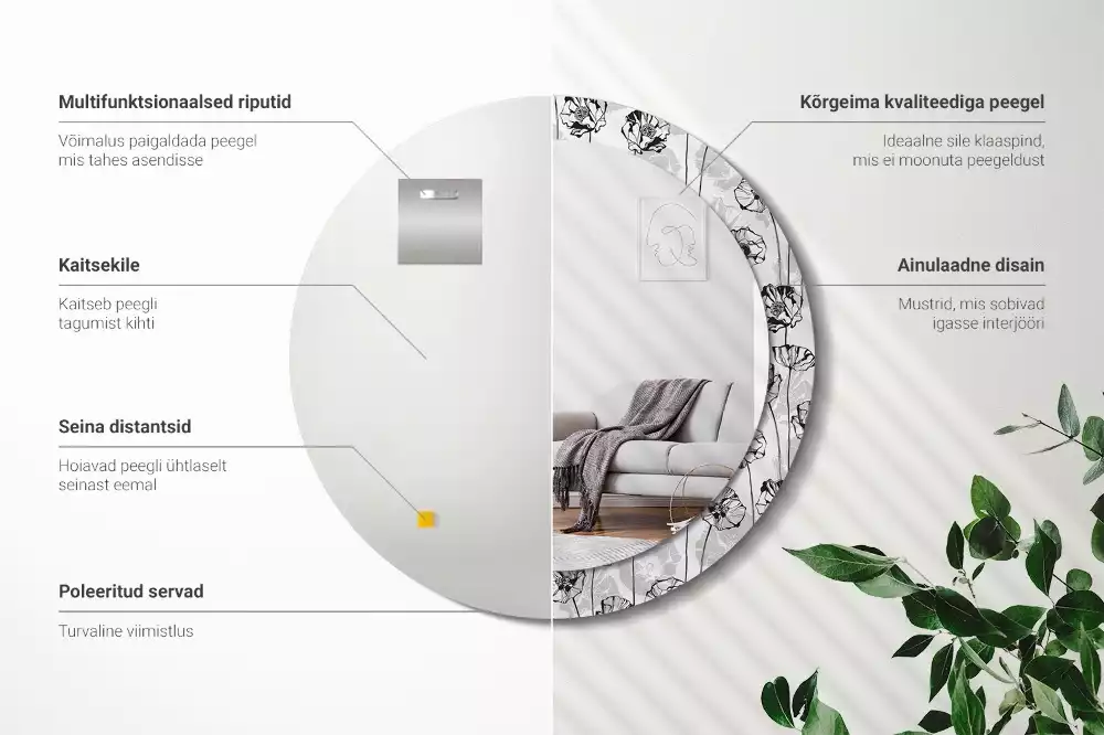 Espelho decorativo redondo Flores de papoula