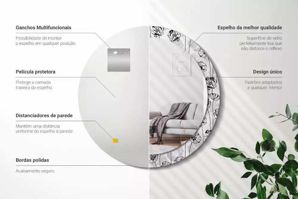 Espelho decorativo redondo Flores de papoula