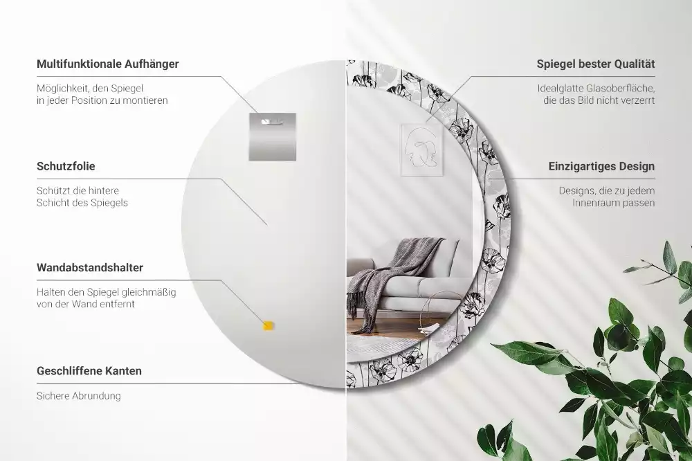 Espelho decorativo redondo Flores de papoula