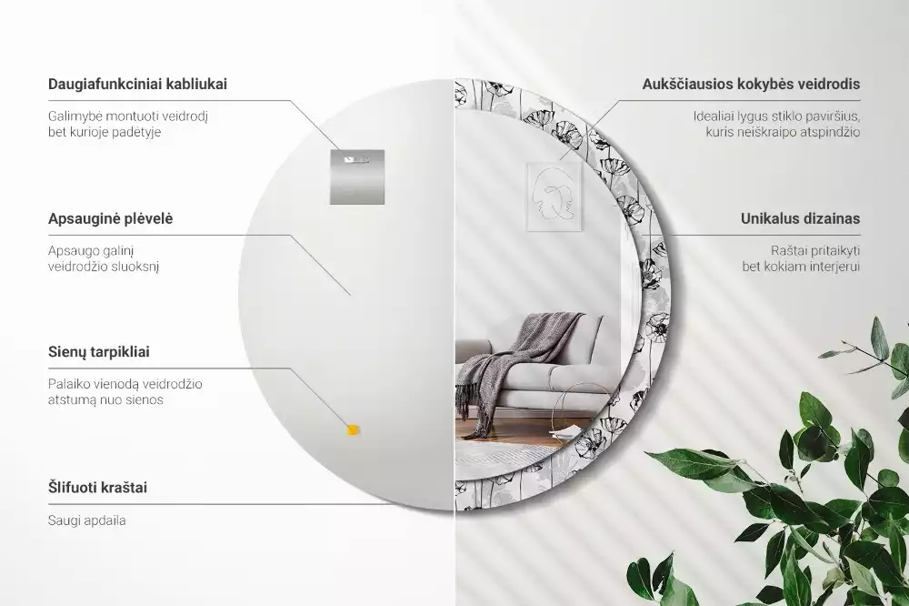 Espelho decorativo redondo Flores de papoula