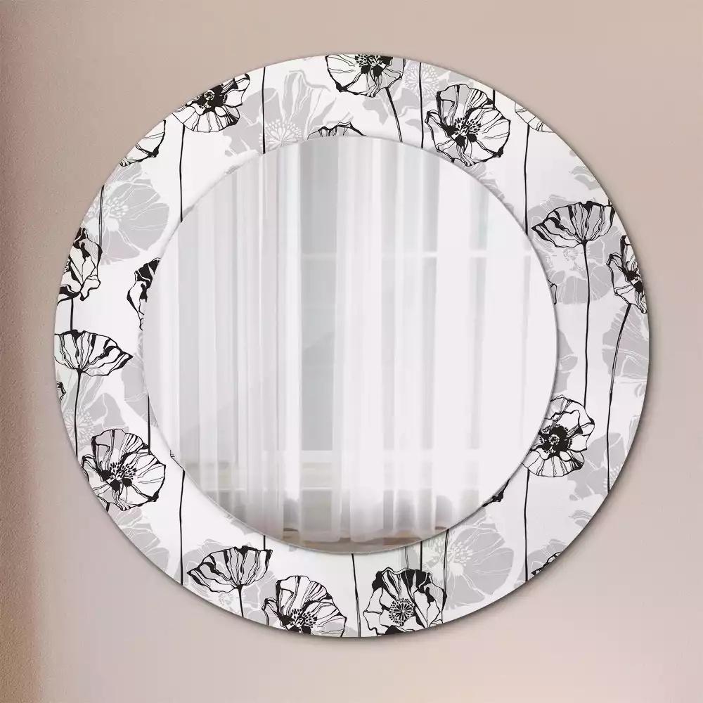 Espelho decorativo redondo Flores de papoula