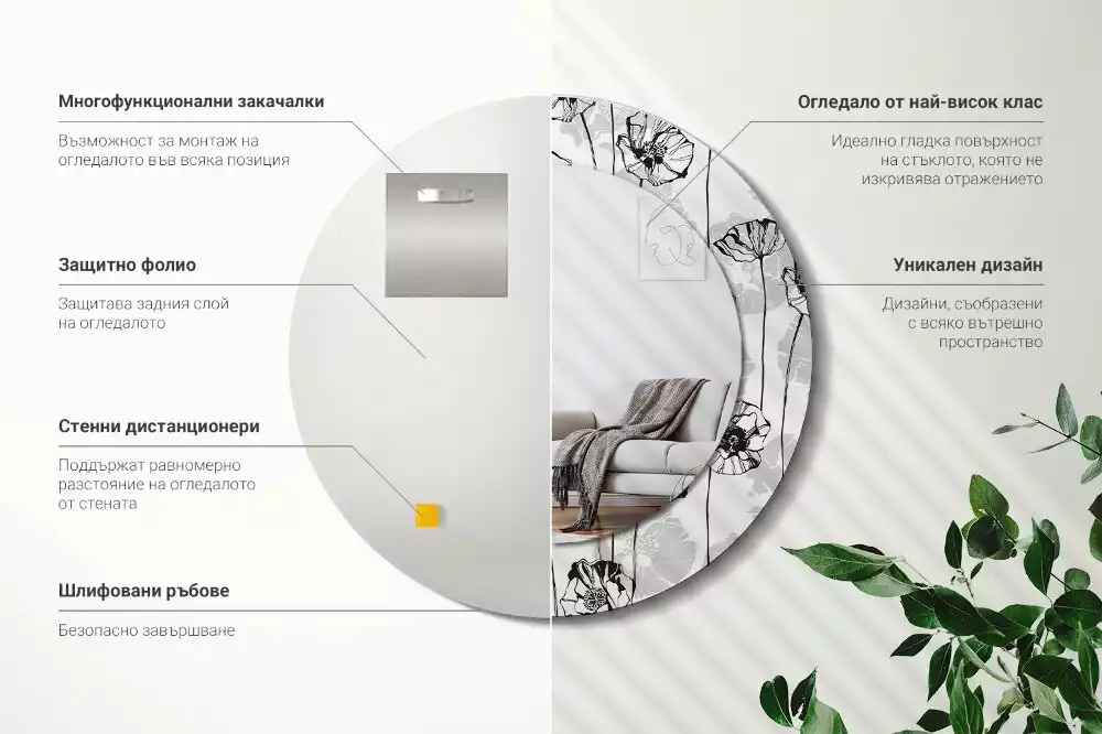 Espelho decorativo redondo Flores de papoula