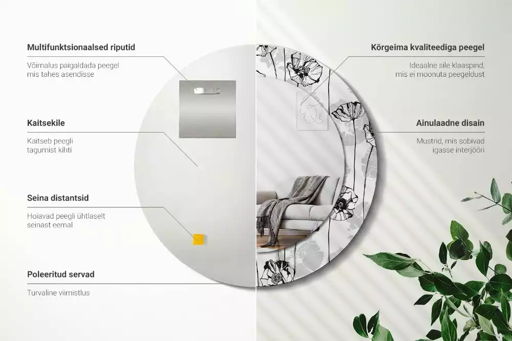 Espelho decorativo redondo Flores de papoula