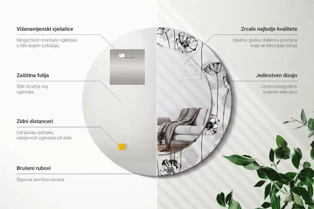 Espelho decorativo redondo Flores de papoula