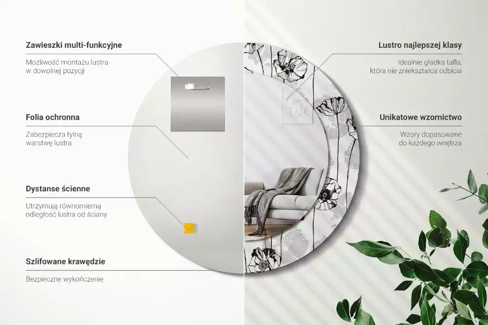 Espelho decorativo redondo Flores de papoula