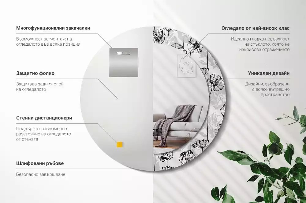 Espelho decorativo redondo Flores de papoula