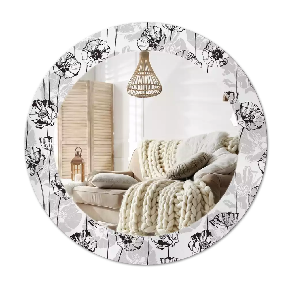 Espelho decorativo redondo Flores de papoula