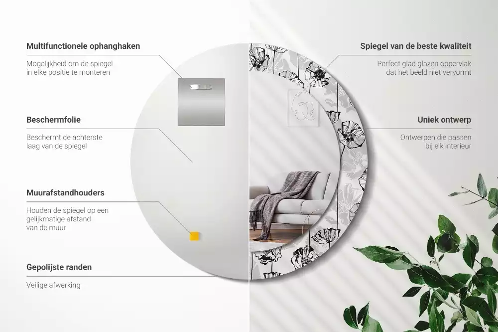 Espelho decorativo redondo Flores de papoula