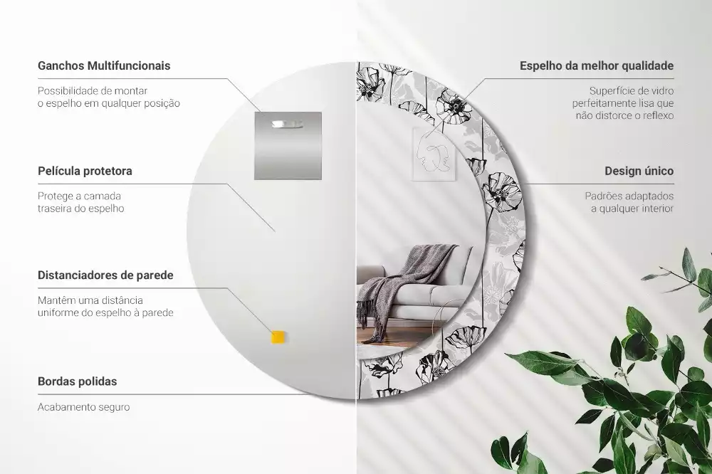 Espelho decorativo redondo Flores de papoula