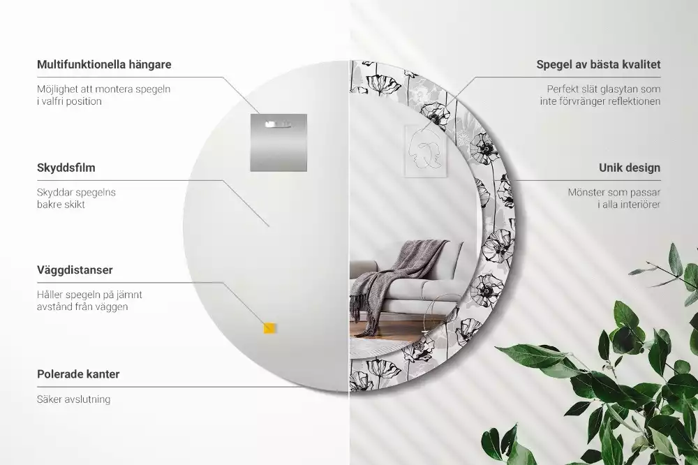 Espelho decorativo redondo Flores de papoula