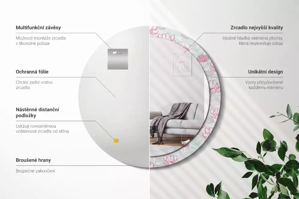 Espelho decorativo redondo Flores