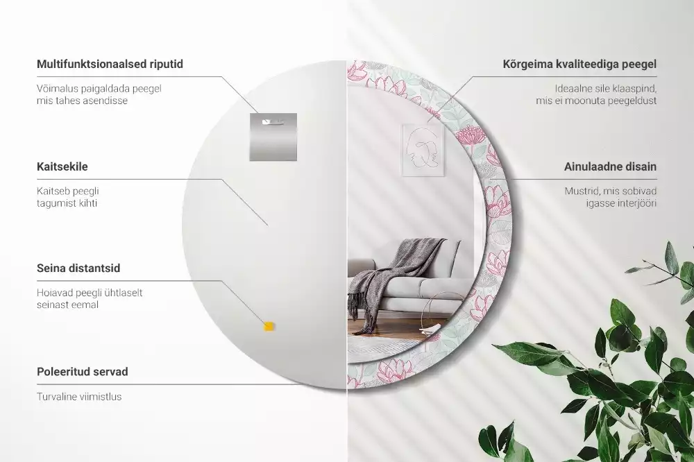 Espelho decorativo redondo Flores