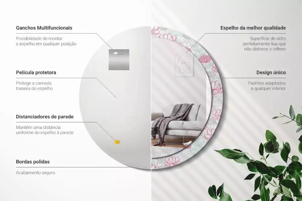 Espelho decorativo redondo Flores