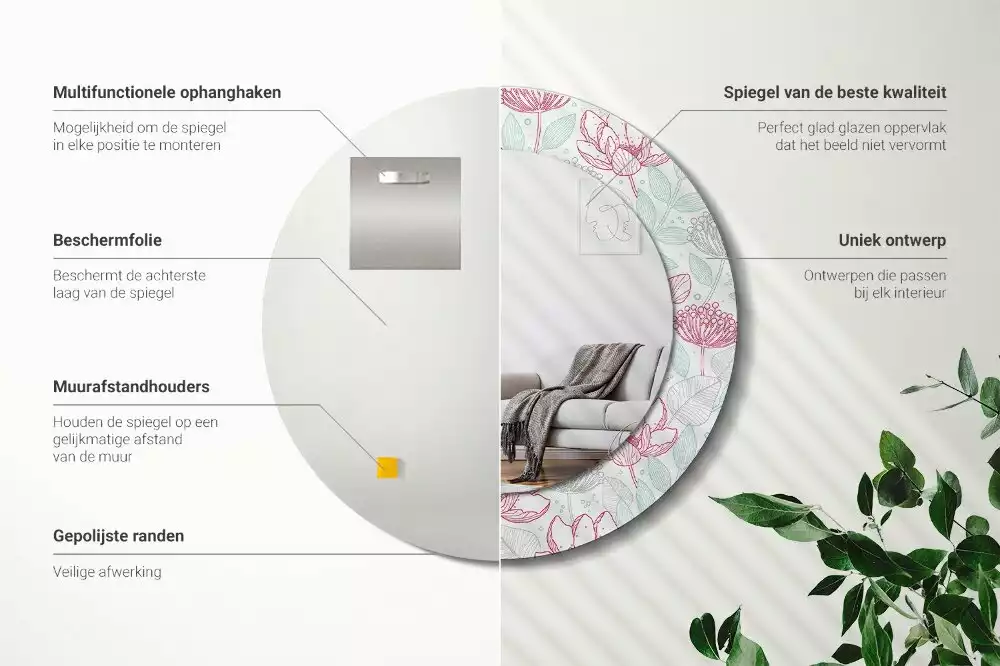 Espelho decorativo redondo Flores