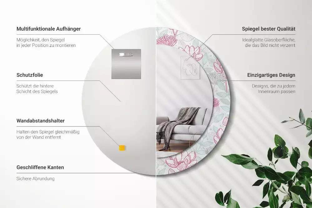 Espelho decorativo redondo Flores