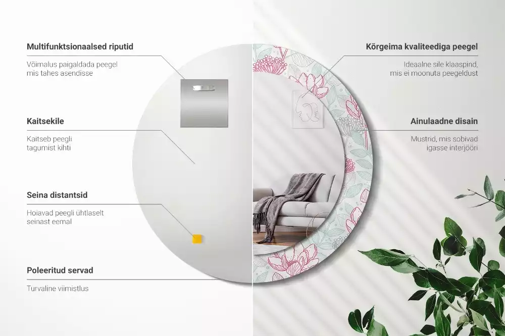 Espelho decorativo redondo Flores