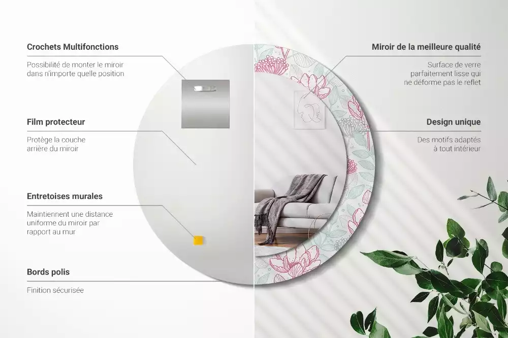 Espelho decorativo redondo Flores