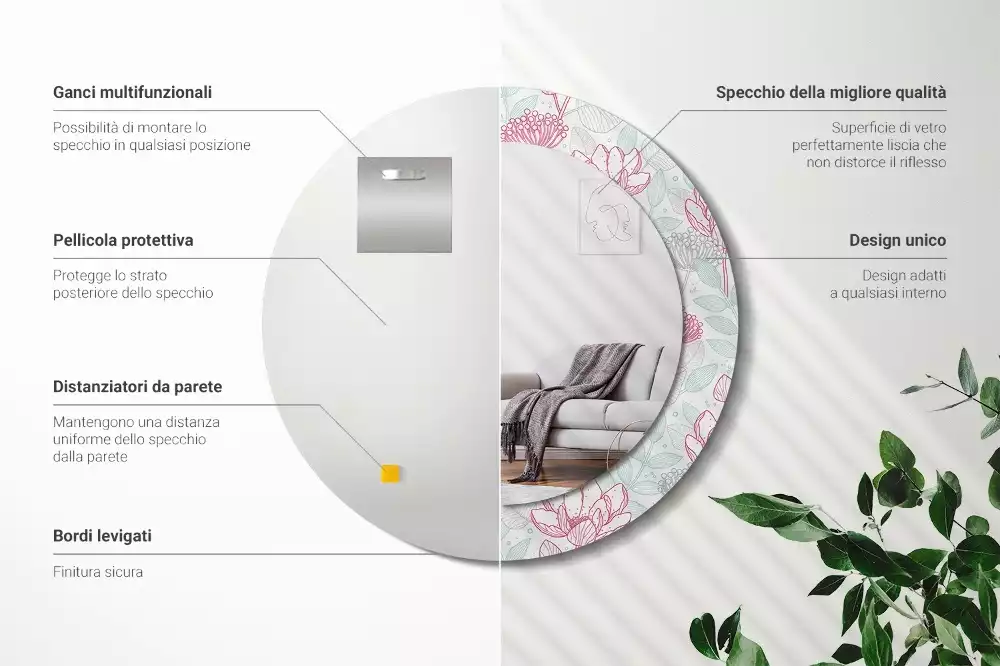 Espelho decorativo redondo Flores