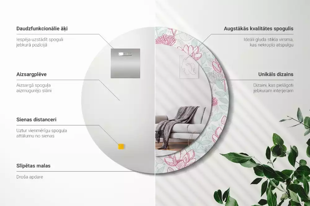 Espelho decorativo redondo Flores