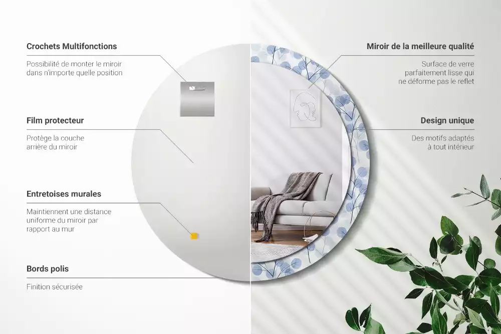 Espelho redondo decorativo Ramos e folhas