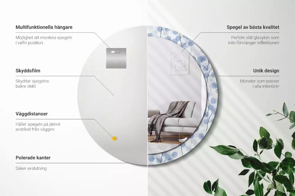 Espelho redondo decorativo Ramos e folhas