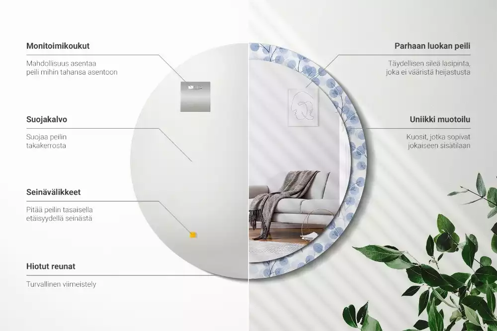 Espelho redondo decorativo Ramos e folhas