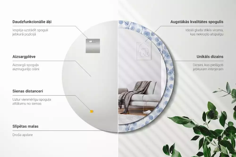 Espelho redondo decorativo Ramos e folhas