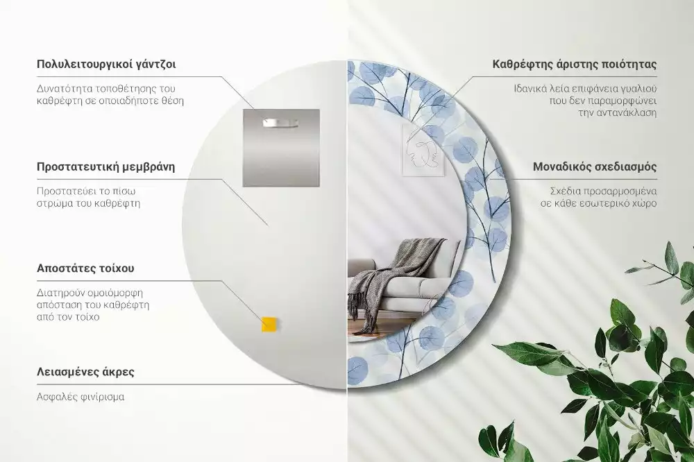 Espelho redondo decorativo Ramos e folhas