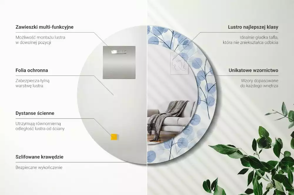 Espelho redondo decorativo Ramos e folhas