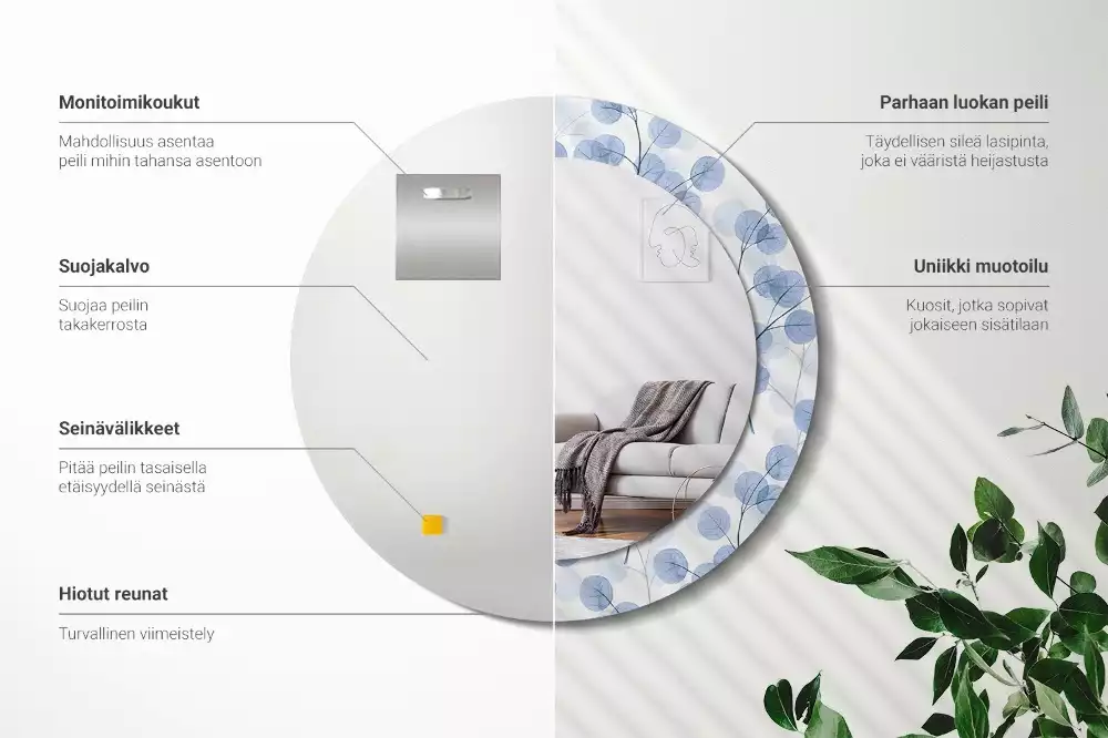 Espelho redondo decorativo Ramos e folhas