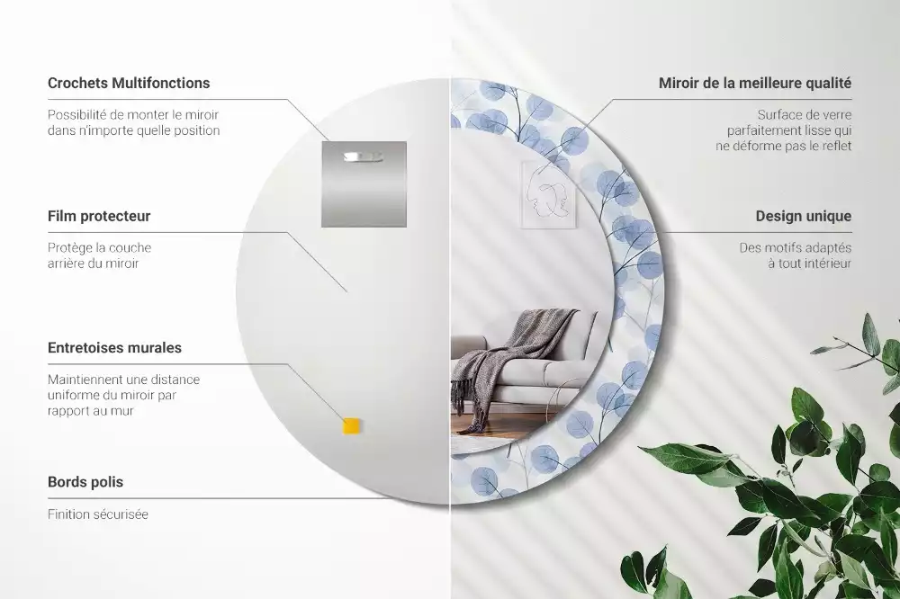 Espelho redondo decorativo Ramos e folhas