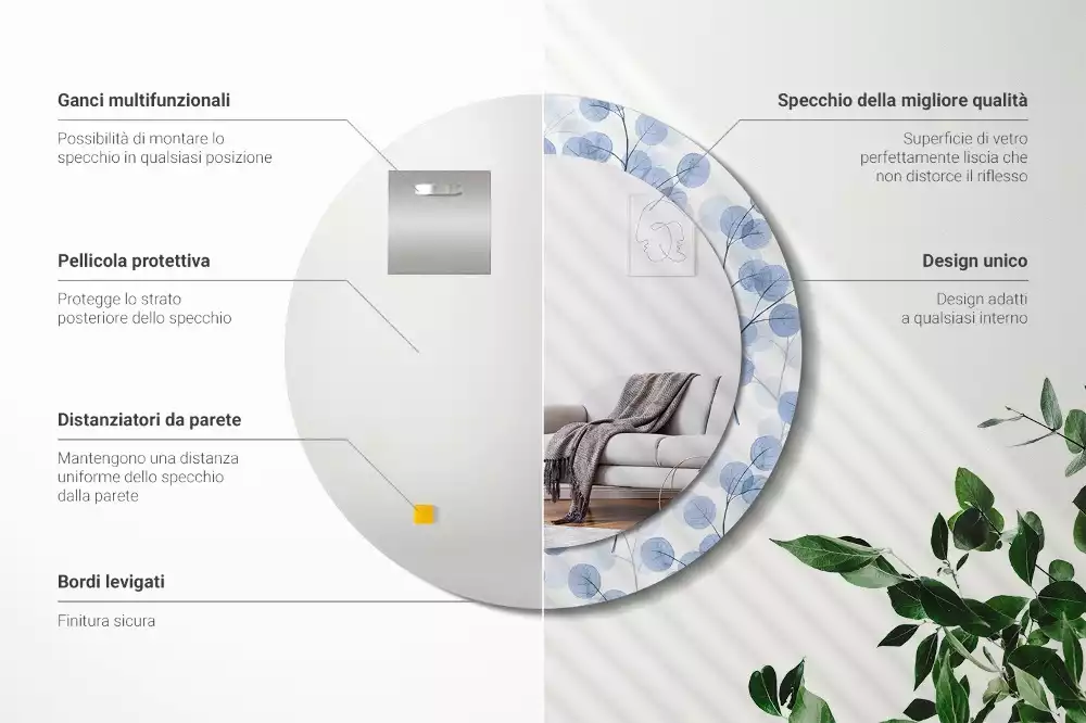 Espelho redondo decorativo Ramos e folhas