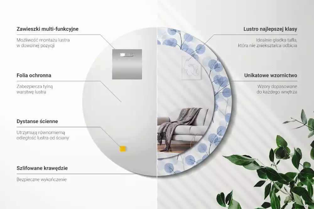 Espelho redondo decorativo Ramos e folhas