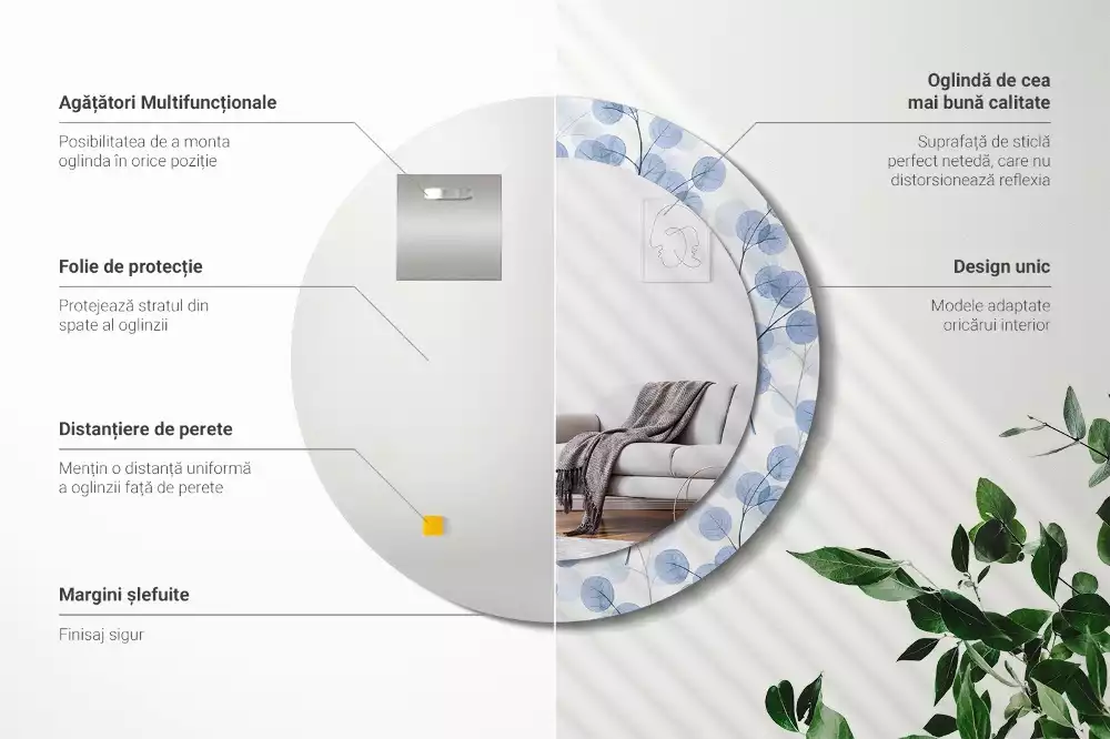 Espelho redondo decorativo Ramos e folhas