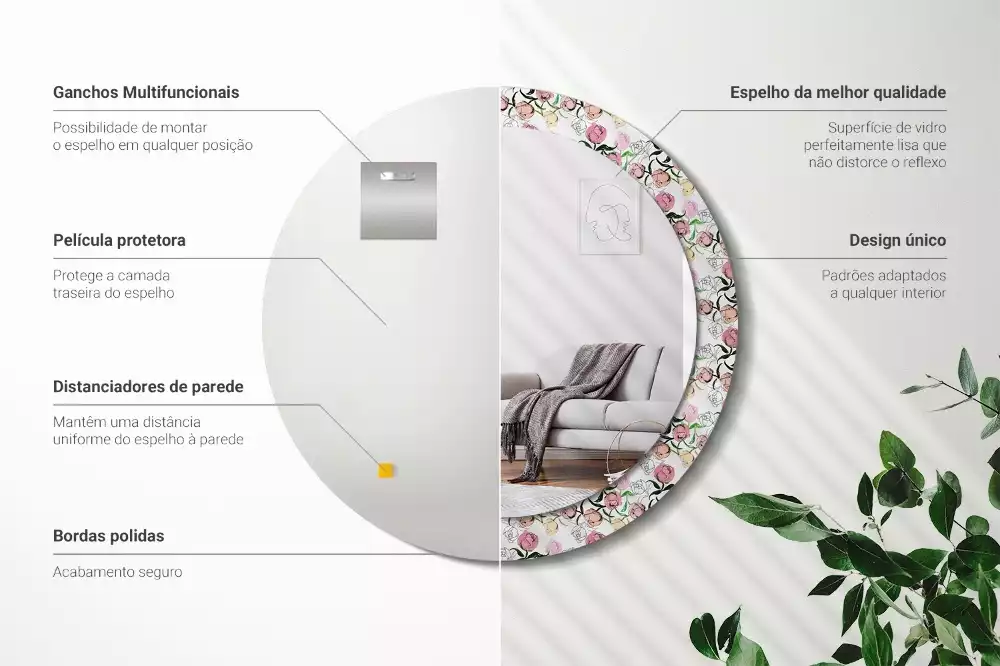 Espelho decorativo redondo Botões de peônia