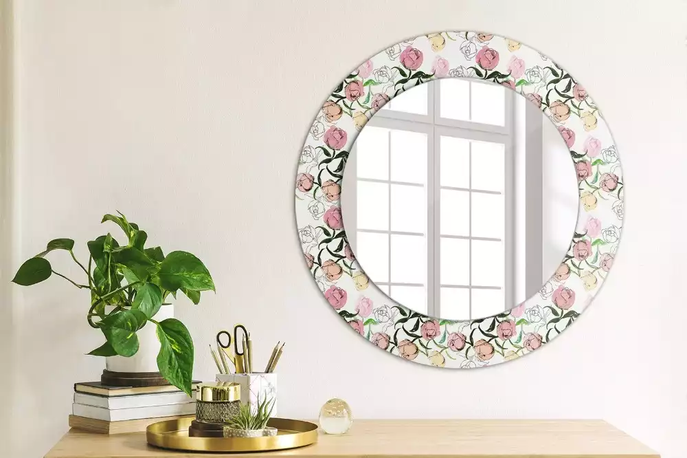 Espelho decorativo redondo Botões de peônia