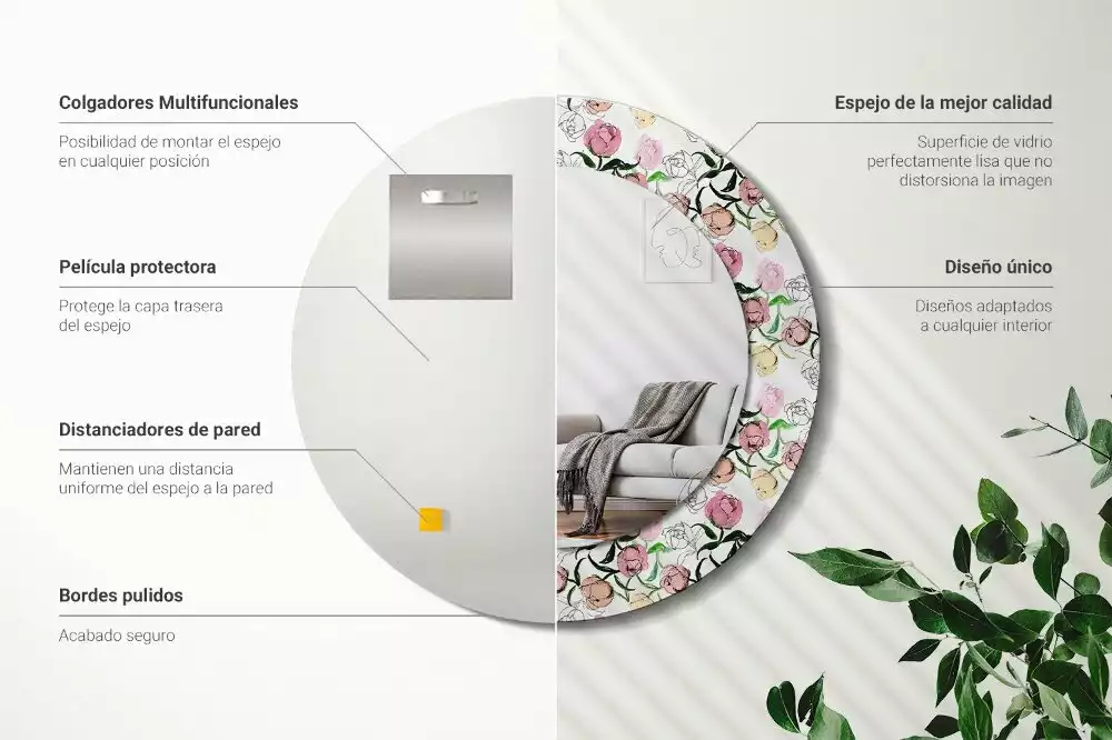 Espelho decorativo redondo Botões de peônia