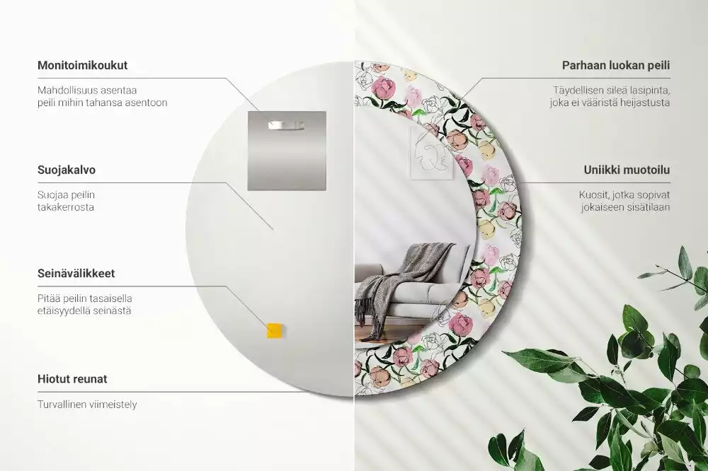 Espelho decorativo redondo Botões de peônia