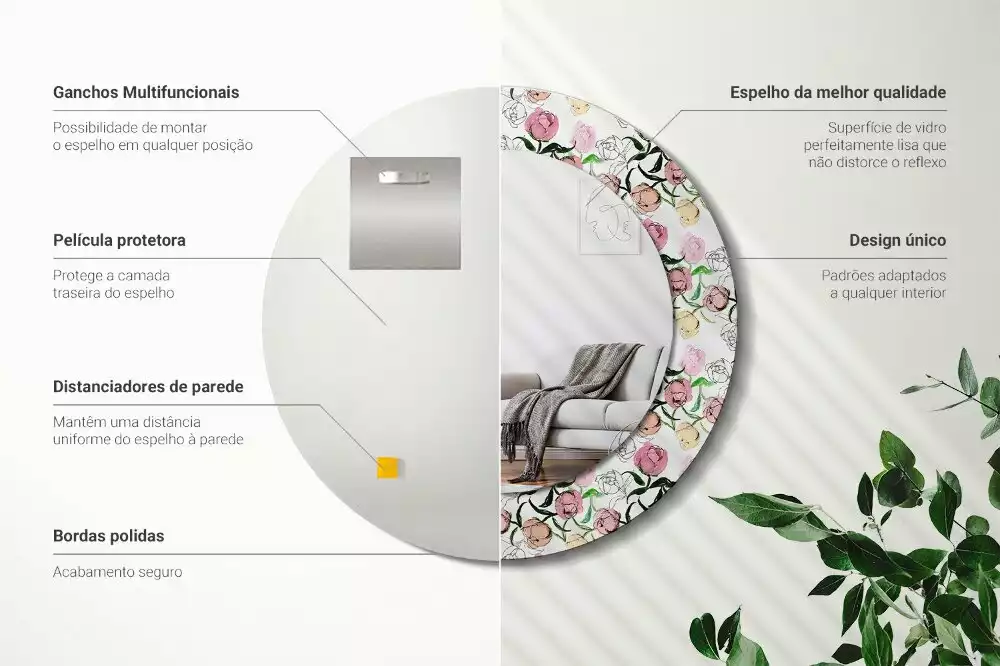 Espelho decorativo redondo Botões de peônia