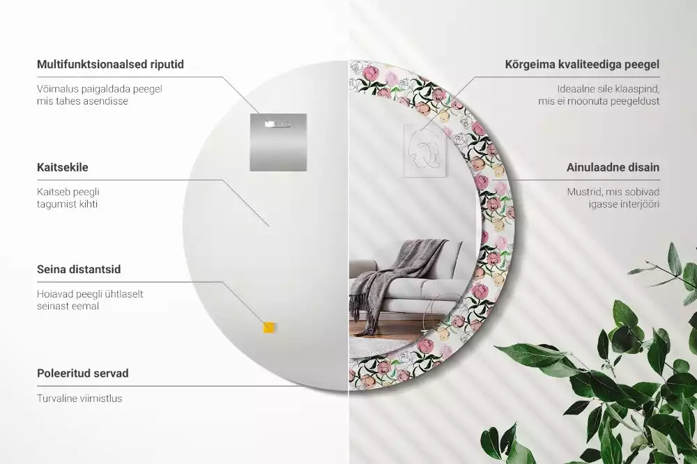 Espelho decorativo redondo Botões de peônia