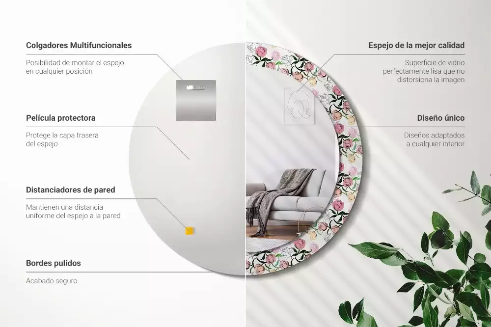 Espelho decorativo redondo Botões de peônia