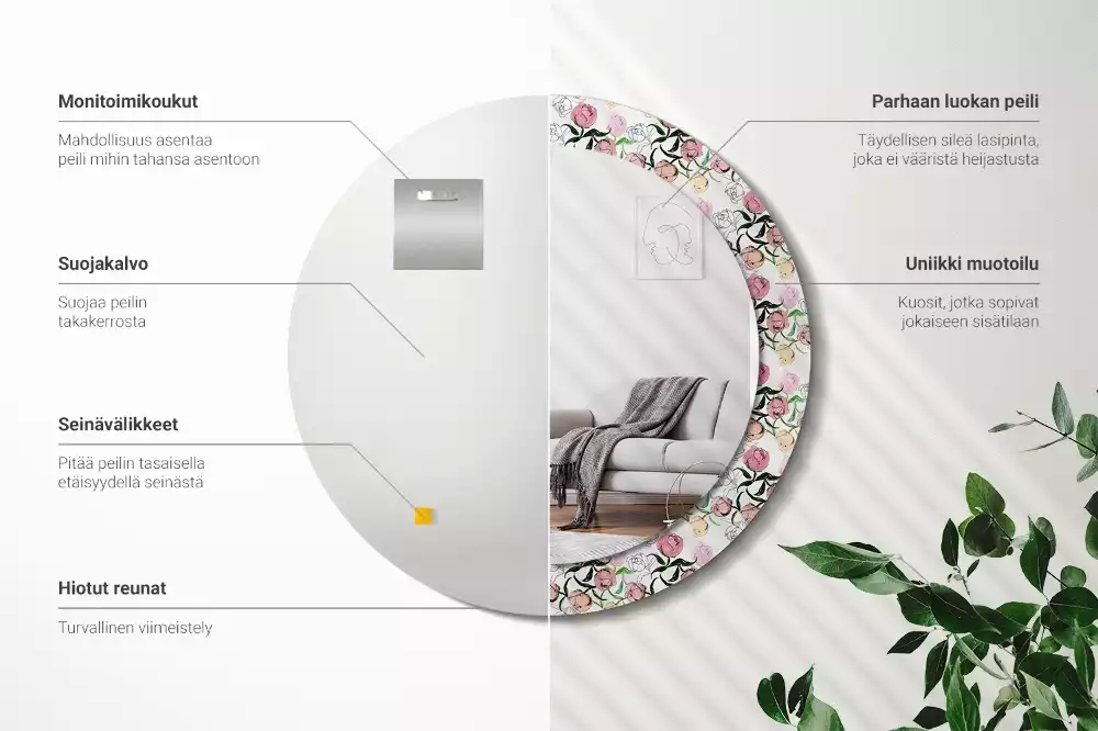 Espelho decorativo redondo Botões de peônia