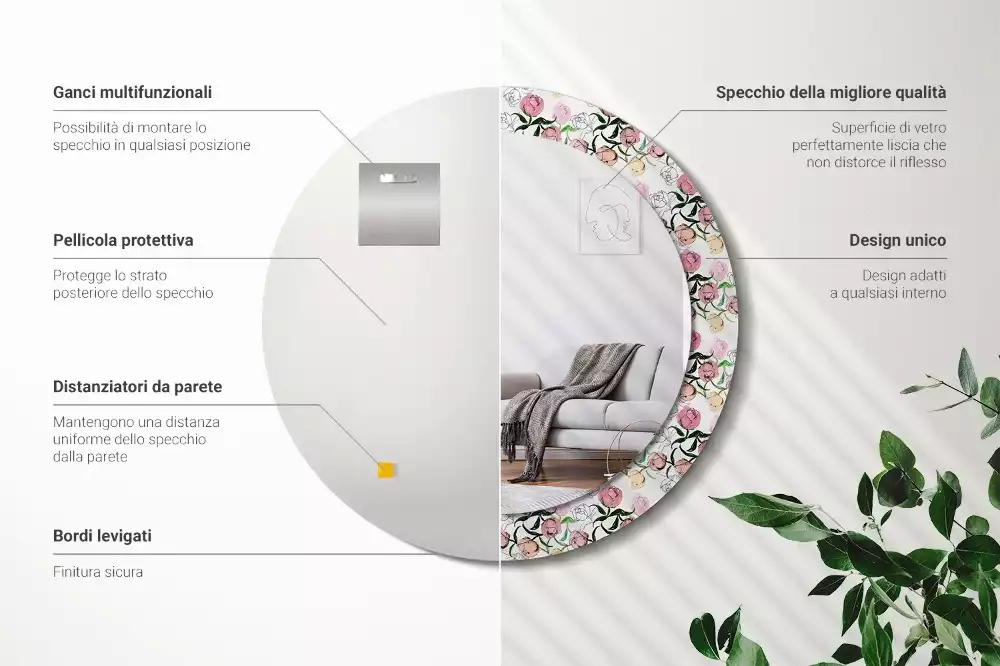 Espelho decorativo redondo Botões de peônia