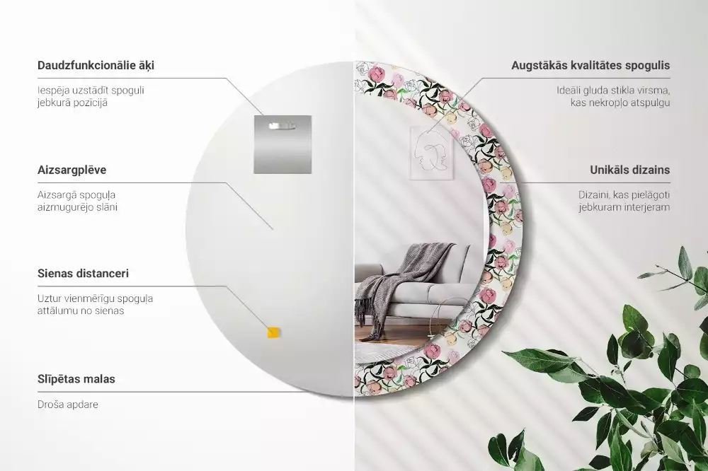 Espelho decorativo redondo Botões de peônia