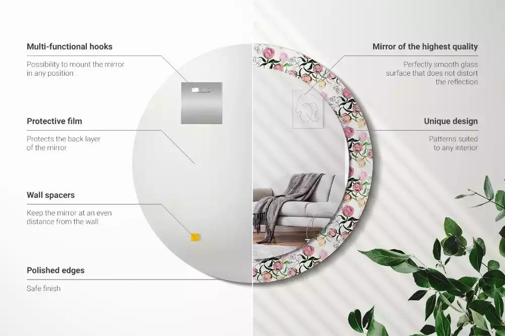 Espelho decorativo redondo Botões de peônia