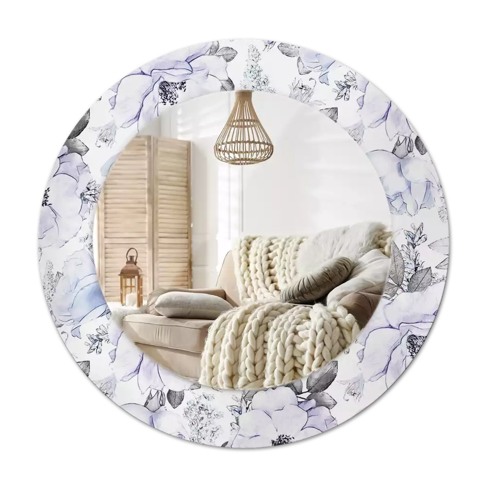 Espelho decorativo redondo Rosas azuis