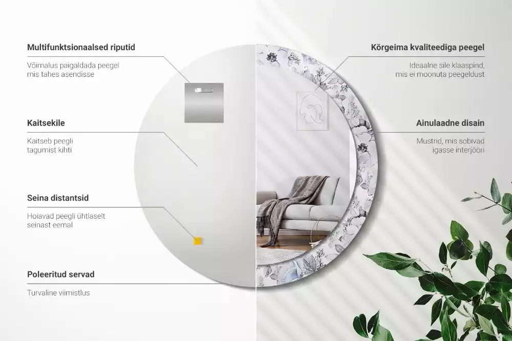 Espelho decorativo redondo Rosas azuis