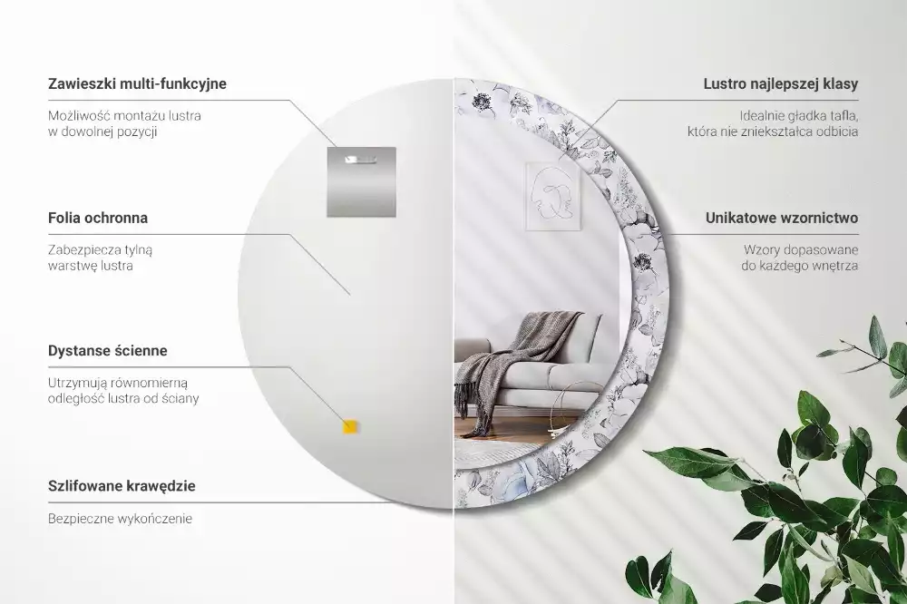 Espelho decorativo redondo Rosas azuis