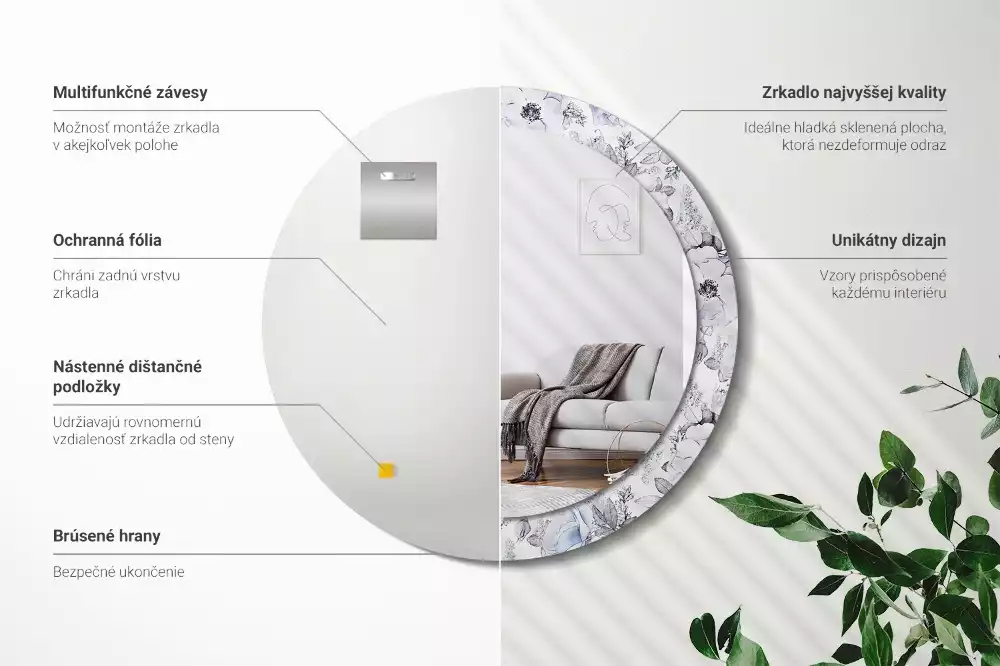 Espelho decorativo redondo Rosas azuis