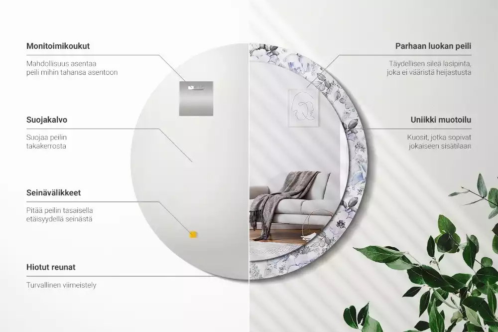 Espelho decorativo redondo Rosas azuis